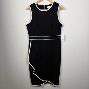 Calvin Klein Asymmetrical Black Dress with White Trim